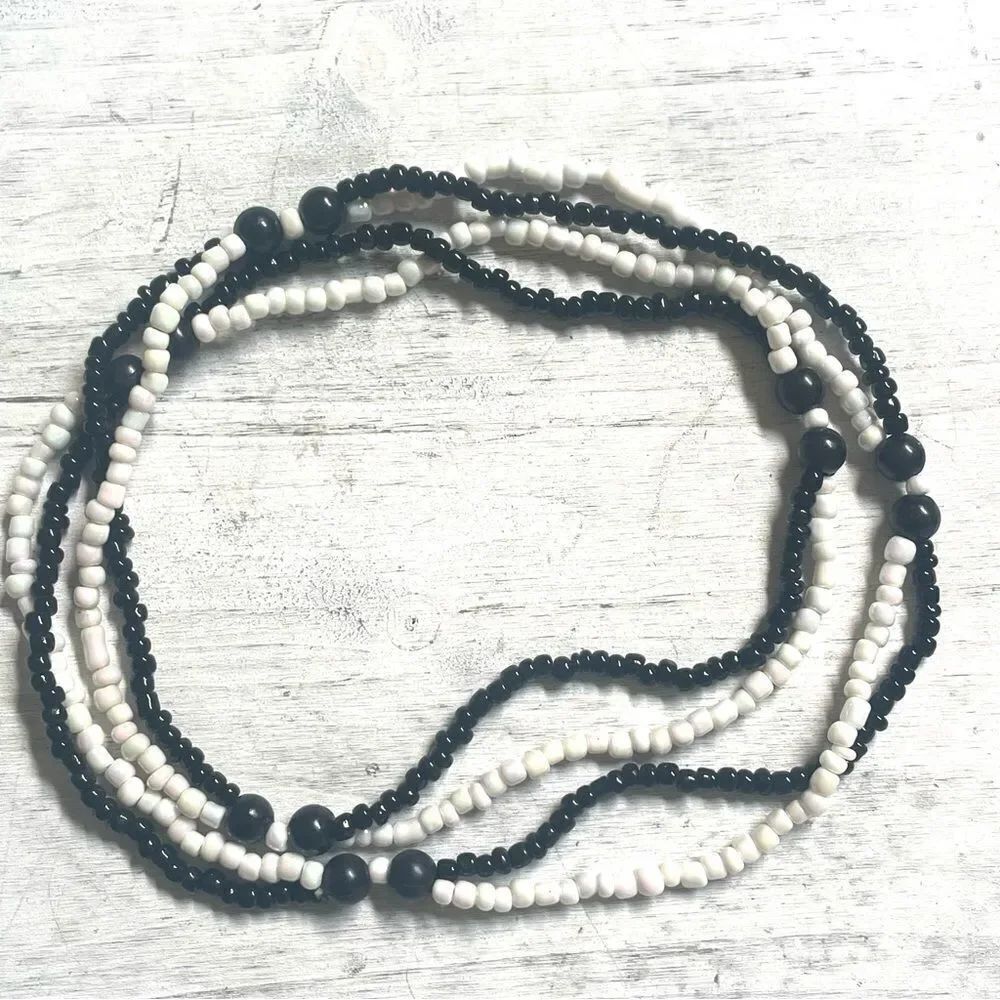 Black and white double stranded beaded necklace